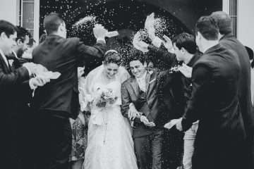 greyscale photography of newly wed