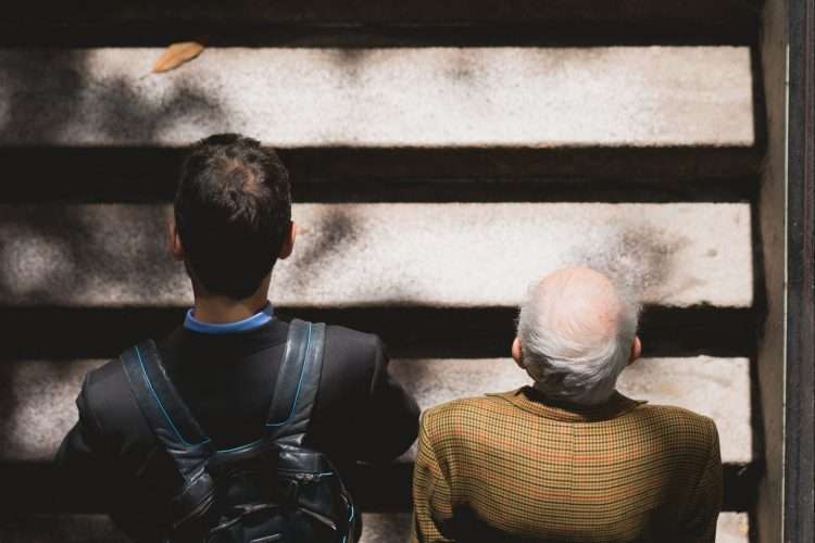 men walking on stairs