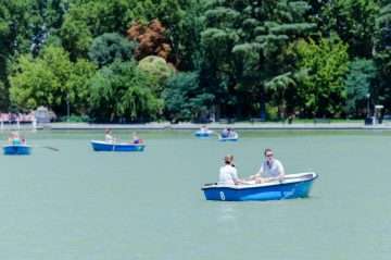 people rowing on a lake