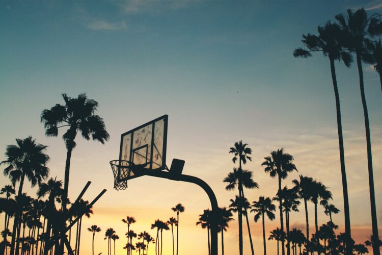 silhouette photo of basketball system