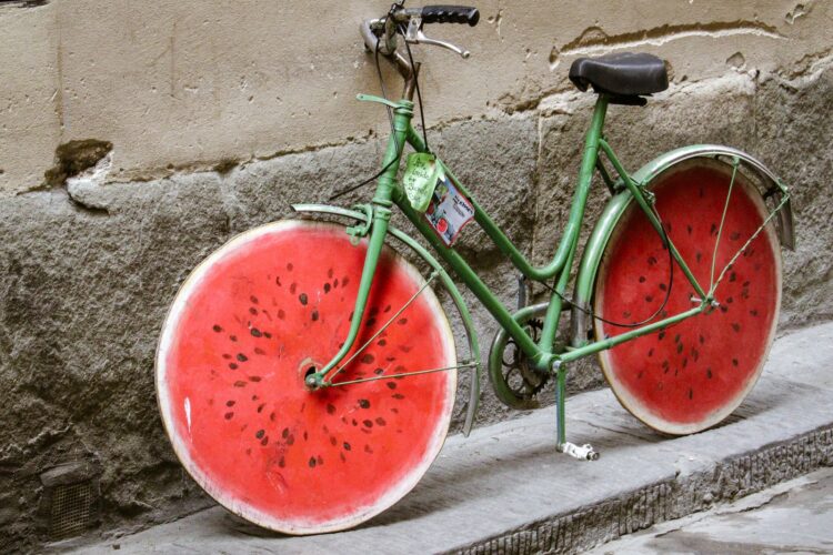 unusual green and red city bicycle
