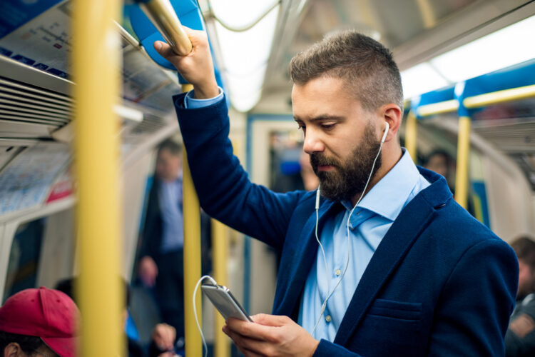 Man using language learning app on phone