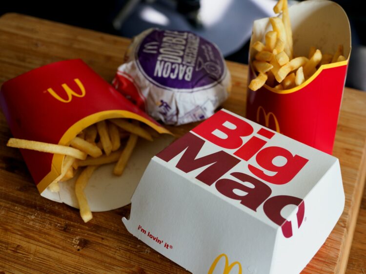 a tray of food on a table at mcdonalds